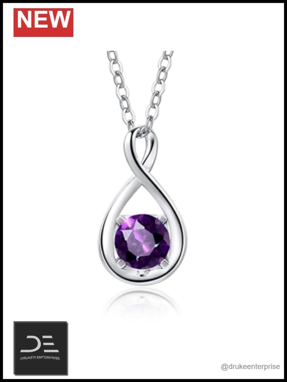 14K Solid Gold Infinity Birthstone Pendant Necklace with Sterling Silver Chain